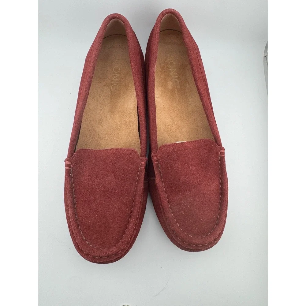 Vionic Debbie Loafers 9 Burgundy Suede Driving Mocs Excellent‎ Orthotic (1891)